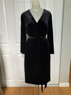 Black Velvet Wrap Dress with Tie Waist